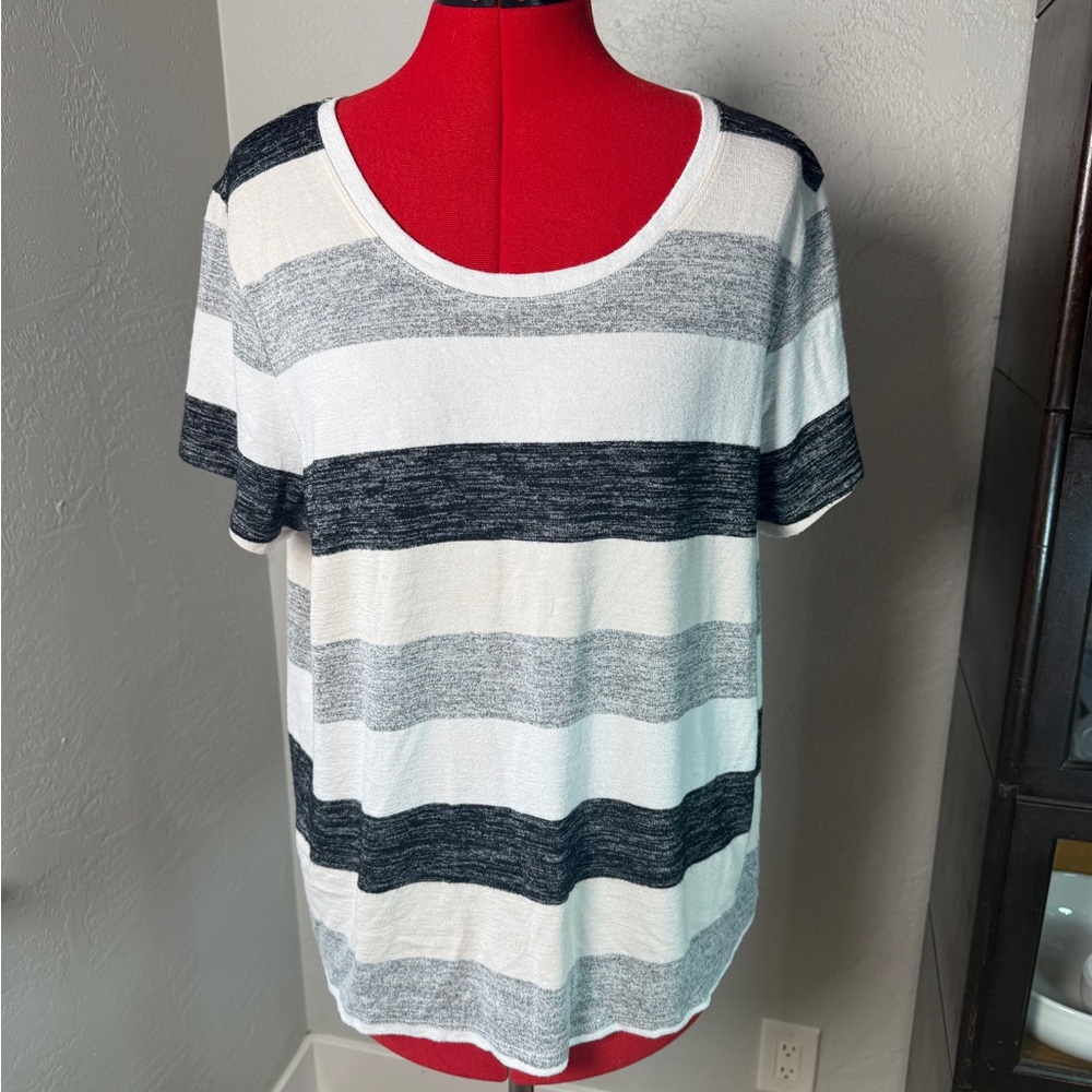 Market & Spruce Gray White Black Striped Short Sleeve T-shirt Size XXL